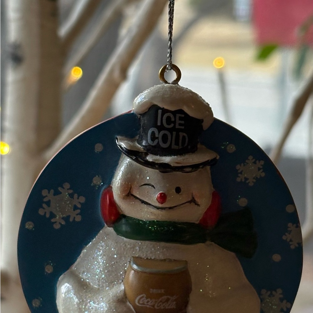 Coca Cola Snowman Ornament - Black, Blue, and White